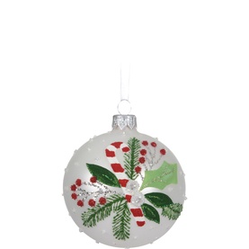 Glass Candy Cane Holly Bauble Tree Decoration 8cm