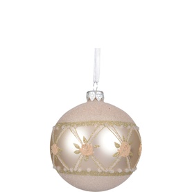 Glass Check Rose Border Bauble Tree Decoration 8cm