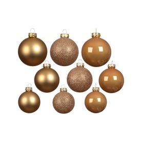 Kaemingk 42-Piece Glass Bauble Tree Decoration Set in brown, assorted sizes with shiny, matt, glitter and transparent finishes