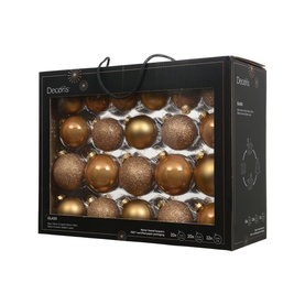Kaemingk 42-Piece Glass Bauble Tree Decoration Set in brown, boxed set with shiny, matt, glitter and transparent finishes