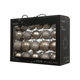 Kaemingk 42-Piece Glass Bauble Tree Decoration Set in grey, boxed set with mixed matt, glitter and enamel finishes, silver caps