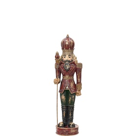 Kaemingk Nutcracker Decoration 40cm in red and green with gold details, crown, staff, and decorative uniform finish. Polyresin.