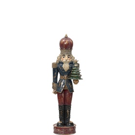 Kaemingk Nutcracker Decoration 60cm in multicolour polyresin, traditional soldier design with blue coat, red trousers, and miniature Christmas tree