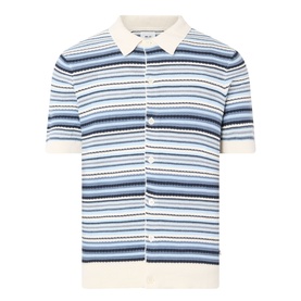 NN07 Nolan Striped Polo Cardigan in Navy Multi, short sleeves, button front, polo collar, horizontal stripe knit