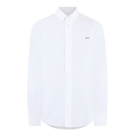 NN07 Colby Logo Shirt in white cotton, button-down collar, long sleeves, front button fastening and contrast chest logo detail