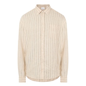 NN07 Deon Linen Striped Shirt in Black Stripe, point collar, long sleeves, front button fastening, curved hem, lightweight linen