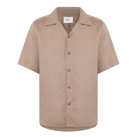 NN07 Julio Linen Shirt in Clay Mirage, camp collar, short sleeves, concealed button fastening and straight hemline