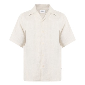 NN07 Julio Linen Shirt in oat, camp collar, short sleeves, concealed button fastening and straight hemline