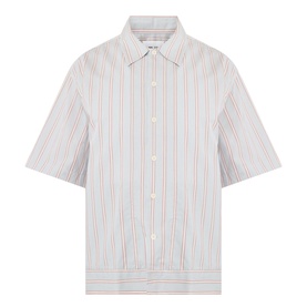 NN07 red stripe short-sleeve casual shirt in 100% cotton with button placket and relaxed boxy fit