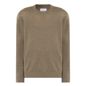 NN07 Ted Linen Knitted Sweater in Capers, crew neck with ribbed trims, long sleeves and straight hem, lightweight linen knit