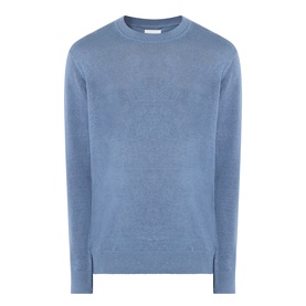 NN07 Stone Blue linen crew neck jumper with long sleeves and ribbed cuffs, hem and collar