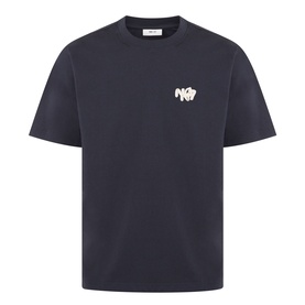 NN07 Adam Rope Logo T-Shirt in Deep Navy with crew neck, short sleeves, and rope logo graphic on chest