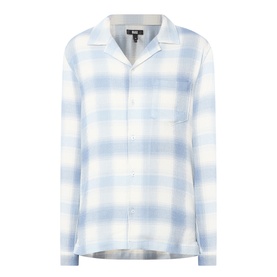 Paige Kransey Check Casual Shirt in Shadow Plaid, light blue and white check, revere collar, long sleeves, front button fastening, patch pocket