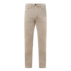 Paige Federal Slim Straight Leg Jeans in Vintage Pale Beige, mid rise with zip fly, five pockets, belt loops and contrast stitching