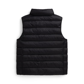Ralph Lauren children's black quilted gilet, back view, sleeveless with stand collar and quilted panel detail