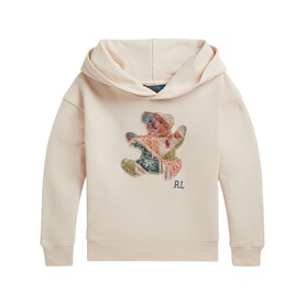 Ralph Lauren children's Guide Cream hoodie with embroidered Polo Bear graphic and kangaroo pocket, long sleeves