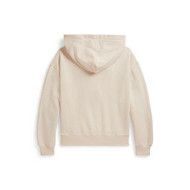Ralph Lauren children's Guide Cream hoodie, rear view showing hood, ribbed cuffs and hem on plain background.