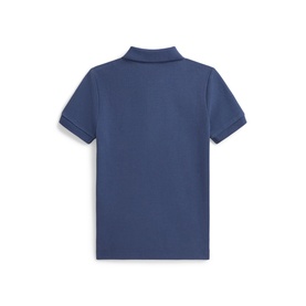 Ralph Lauren children's polo shirt in Old Royal blue, piqu&eacute; texture, short sleeves, rear view showing collar and clean back seam.