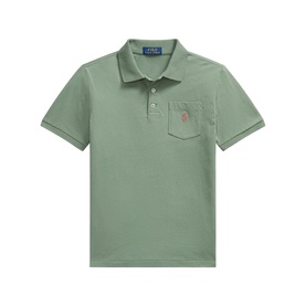 Ralph Lauren children's green cotton polo shirt with chest pocket and embroidered pony logo, three-button placket