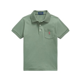 Ralph Lauren children's green polo shirt with chest pocket and embroidered pony logo, short sleeves, three-button placket