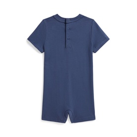 Ralph Lauren baby romper in Old Royal blue, short sleeves, button placket at back, flatlay rear view