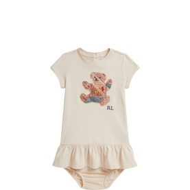 Patchwork Polo Bear Logo Dress & Bloomers Two-Piece Set
