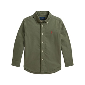 Ralph Lauren children's cargo green long-sleeve Oxford shirt with button-down collar and embroidered pony logo
