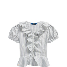 Pony Logo Striped Ruffle Blouse