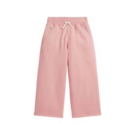 Ralph Lauren Adirondack Rose wide-leg fleece sweat bottoms with white drawstring waistband, children's