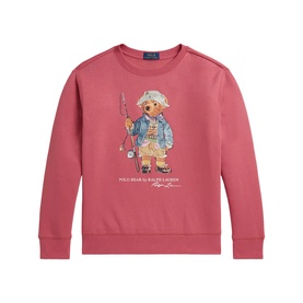 Ralph Lauren red children's sweat top with Polo Bear fishing graphic print on chest