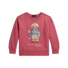 Ralph Lauren Polo Bear sweat top in Adirondack Berry, featuring fishing bear graphic print on chest, crew neck, long sleeves
