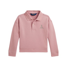 Ralph Lauren Light Pink children's polo sweat top with button placket and embroidered Big Pony logo, long sleeves