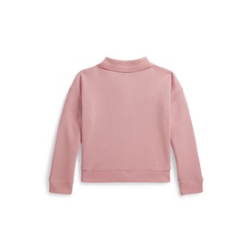 Ralph Lauren children's light pink sweat top, back view, mock neck collar and ribbed hem detail