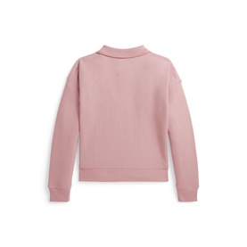 Ralph Lauren children's light pink sweat top, back view showing mock neck collar and ribbed cuffs and hem.