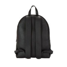 Tom Ford black leather backpack, rear view showing padded shoulder straps, top carry handle, and smooth grained finish