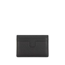 Tom Ford black pebbled leather cardholder, rear view showing slim profile and gold-tone tab detail