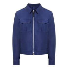 Tom Ford navy cotton casual jacket with zip front, spread collar, and twin chest patch pockets
