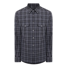 Tom Ford grey cotton check casual shirt with dual chest pockets and long sleeves, displayed flat