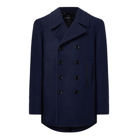 Tom Ford navy wool double-breasted peacoat with wide lapels and dark buttons, men's outerwear