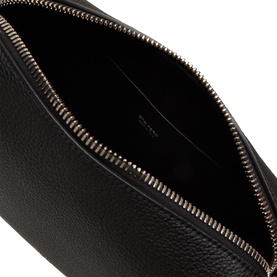 Tom Ford black leather crossbody bag, interior view showing silver zip closure and branded lining