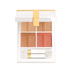 TOM FORD Soleil Eye Colour Quad Lumi&egrave;re in Peach Dawn, 7.2g compact palette with four warm peach and coral eyeshadows, gold-toned hinge and applicator