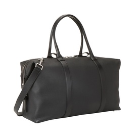 Tom Ford black calf leather holdall with silver-tone hardware, zip closure, twin top handles and detachable shoulder strap