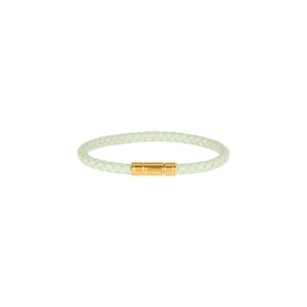 Tom Ford light green braided leather bracelet with gold-tone brass magnetic barrel clasp closure