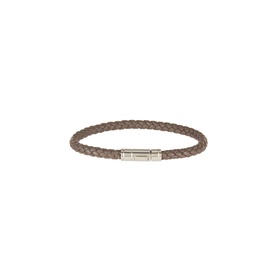 Tom Ford smoke grey braided leather bracelet with silver-tone magnetic clasp closure