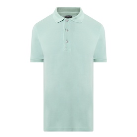 Tom Ford Pique Regular Fit Polo Shirt in light green with polo collar, short sleeves, and three-button placket