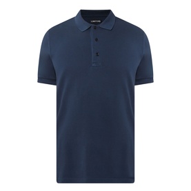 Tom Ford Pique Regular Fit Polo Shirt in navy, short sleeves, three-button placket, polo collar, regular fit