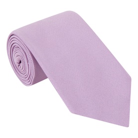 Tom Ford silk tie in Pink Lavender with fine diagonal ribbed texture, rolled presentation showing blade and lining detail