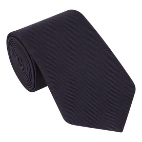 Tom Ford navy silk tie, rolled to display fine ribbed texture and diagonal weave detail