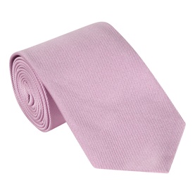 Tom Ford pink silk tie with fine diagonal ribbed texture, rolled and displayed flat against white background