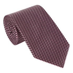 Tom Ford pink silk tie with tonal woven micro-pattern texture, laid flat showing full length and knot detail.